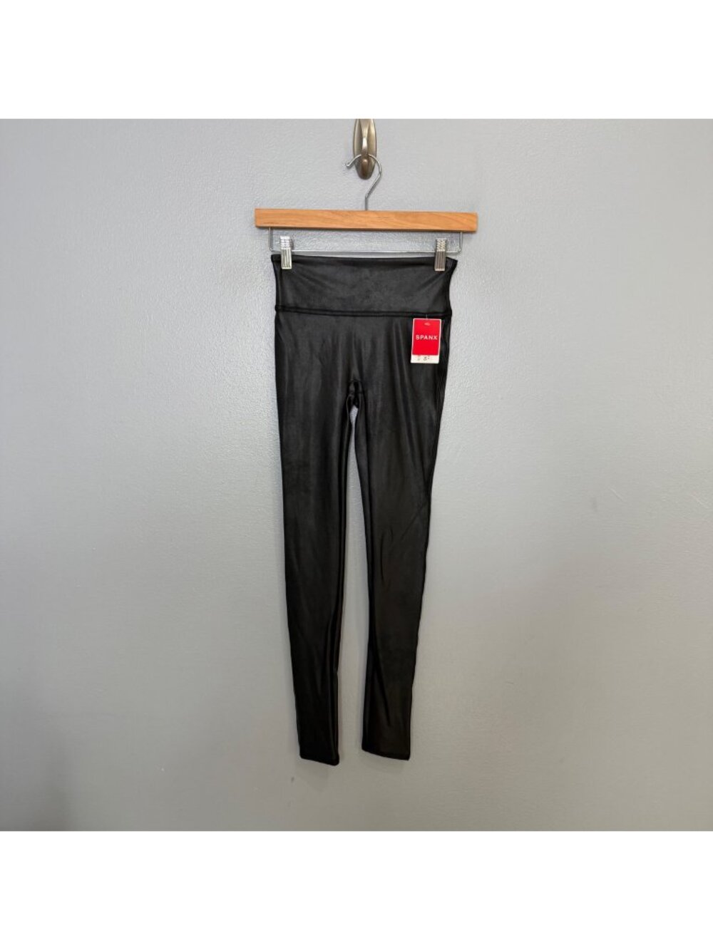 SPANX black faux leather high rise leggings size XS